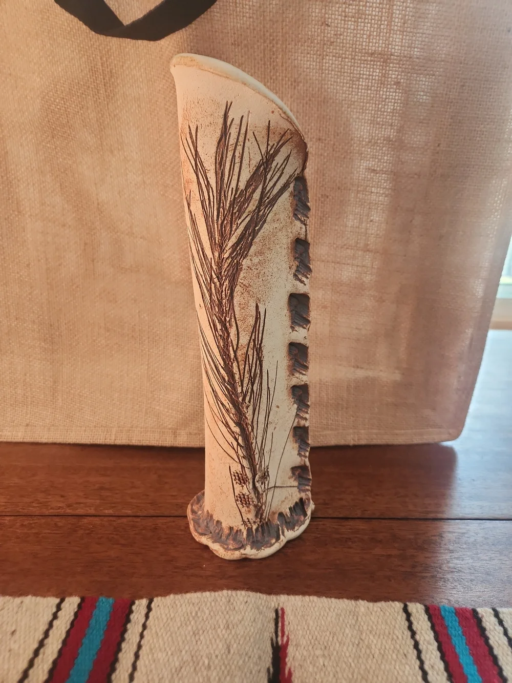 Southwestern Lot Decorative Wool Mat,HandCrafted Vase, &Kokopellia Bulap Bag
